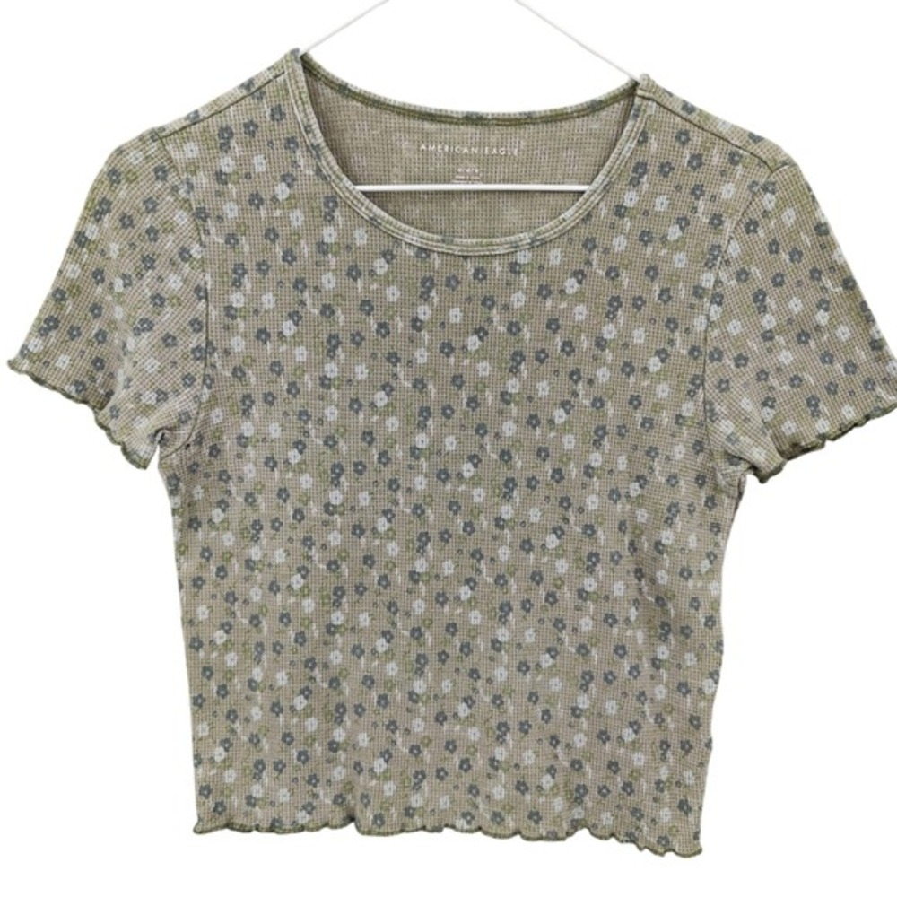 American Eagle Women Y2K Earthy Cottage Fairy Waffle Knit Crop Baby Top M Floral
